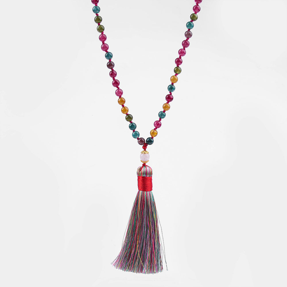 Tassel Pendant Lotus Beaded Tourmaline Stones Necklace