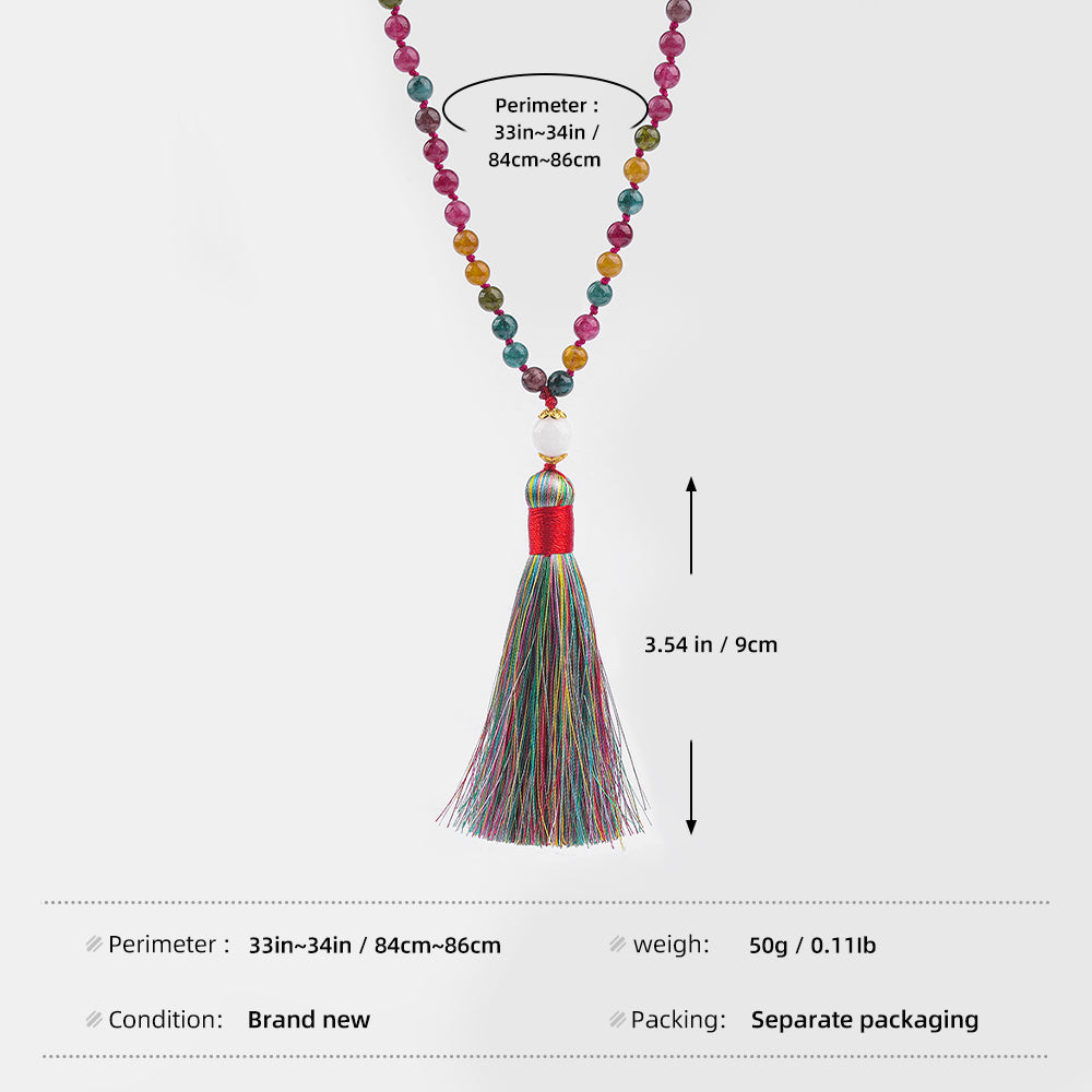 Tassel Pendant Lotus Beaded Tourmaline Stones Necklace