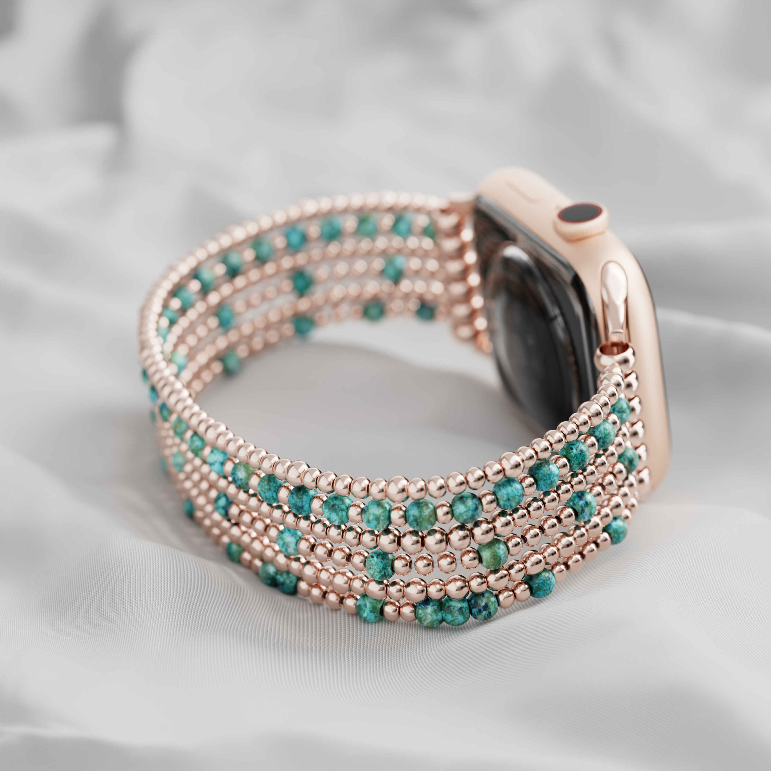 Apatite Loose Metal Beaded Stretch Apple Watch Bands