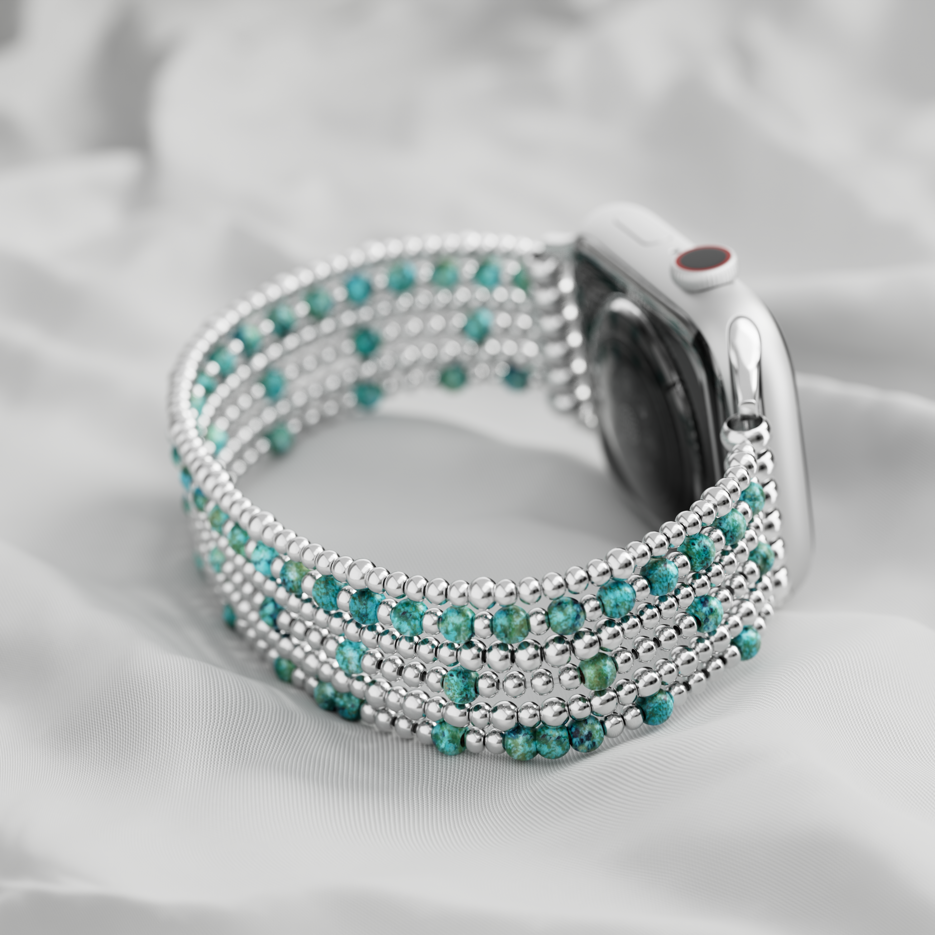 Apatite Loose Metal Beaded Stretch Apple Watch Bands