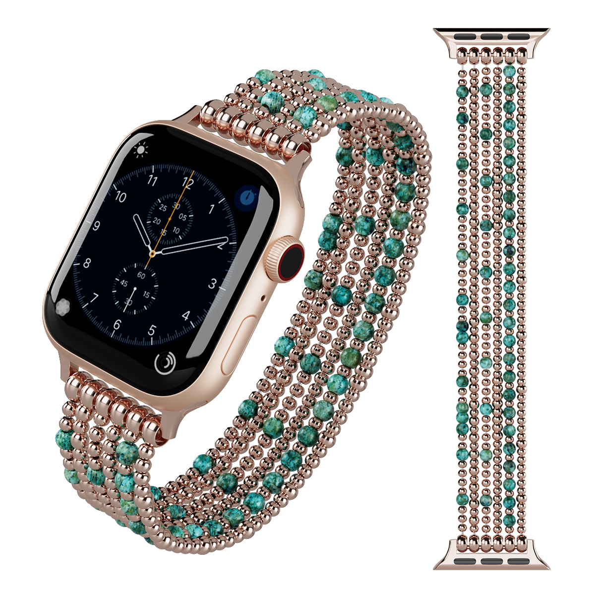 Apatite Loose Metal Beaded Stretch Apple Watch Bands