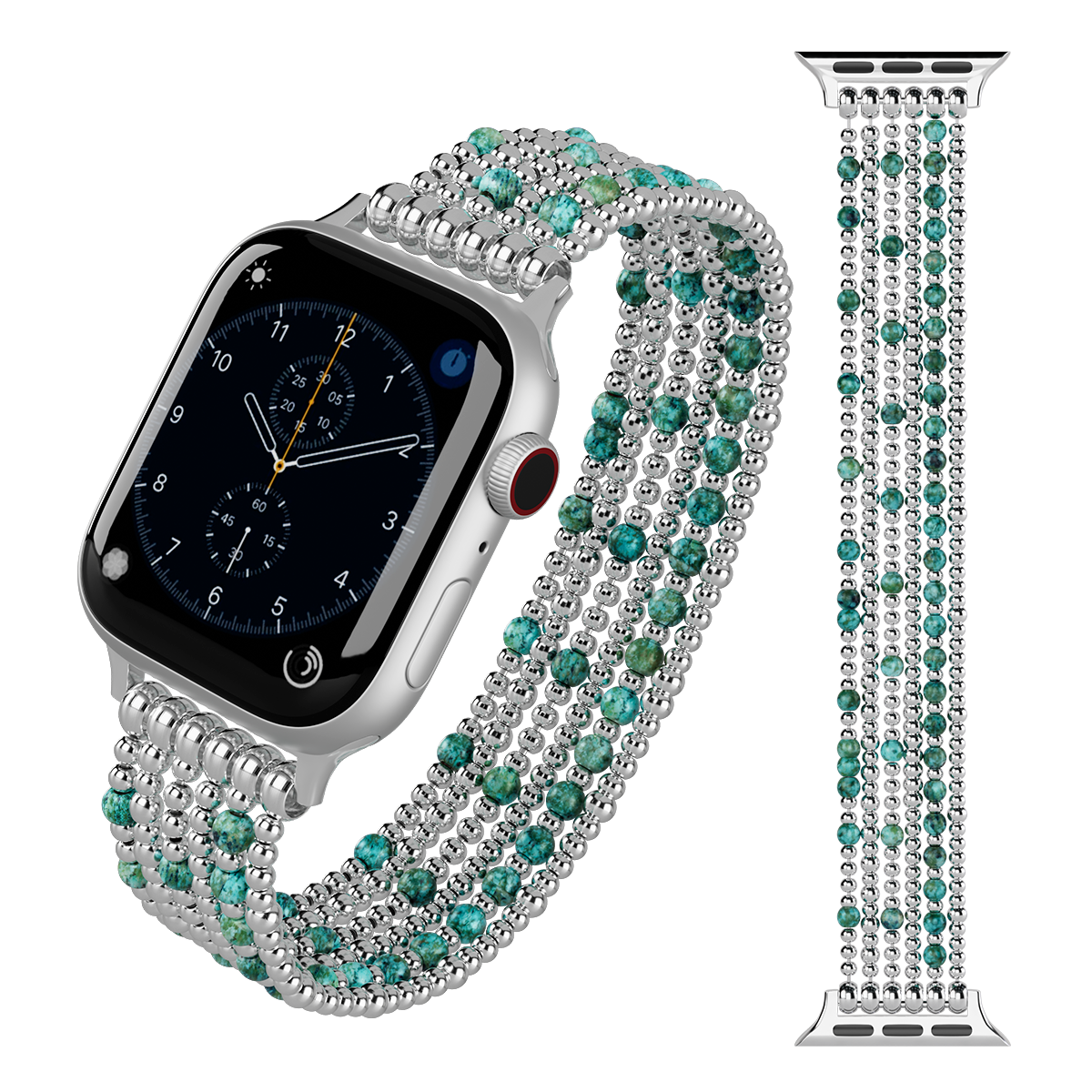 Apatite Loose Metal Beaded Stretch Apple Watch Bands