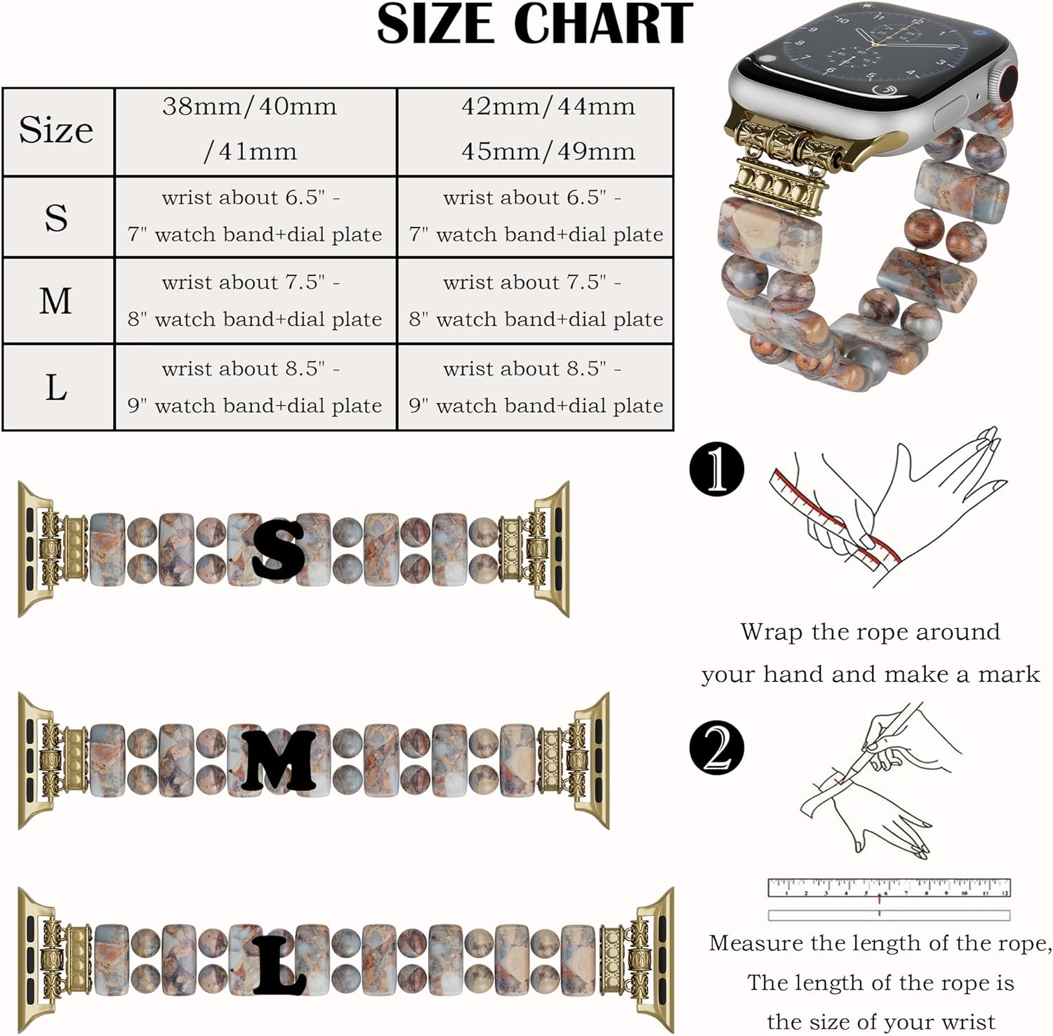 Bohemia Handcrafted Jasper Stones Beaded Stretchy Apple Watch Bands Replacement