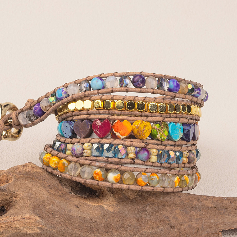 Rainbow Jasper Handcrafted Beaded Chakra Wrap Bracelets