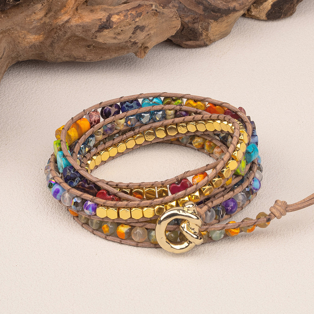 Rainbow Jasper Handcrafted Beaded Chakra Wrap Bracelets